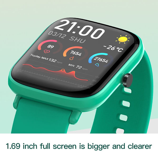 Smartklocka för kvinnor, pulsmätare, sömnövervakning, IP67 vattentät, sportklocka för damer, vackert armband för Android IOS Green