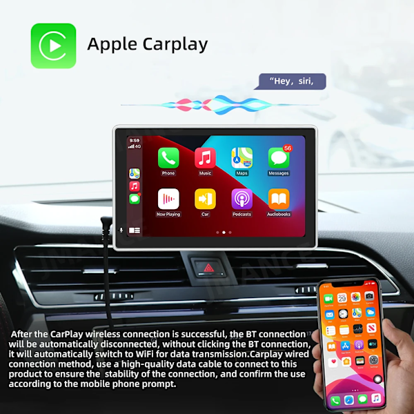 7 Tums Pekskärm Bil Bärbar Trådlös Apple CarPlay Tablett Android Radio Multimedia Bluetooth Navigation HD1080 Stereo Linux with camera