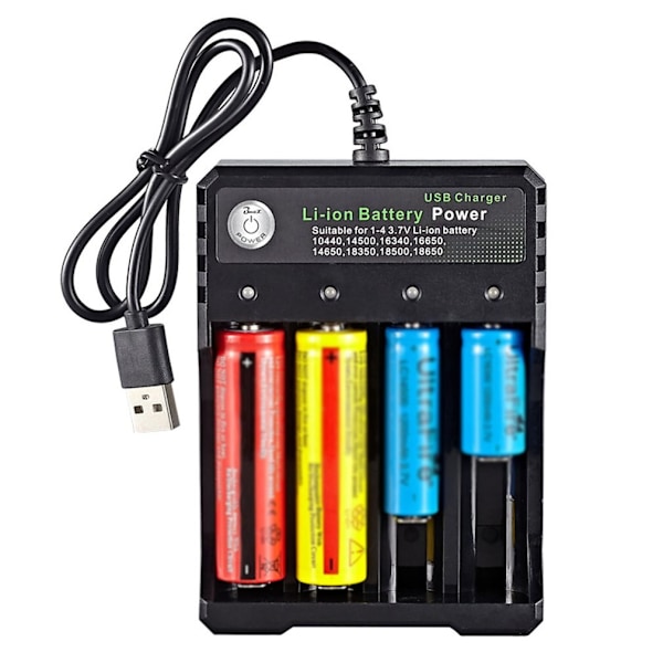 USB 18650 Batteriladdare Svart 4 Slots AC 110V 220V Dubbel För 18650 Laddning 3.7V Uppladdningsbart Litiumbatteri 4 Slot