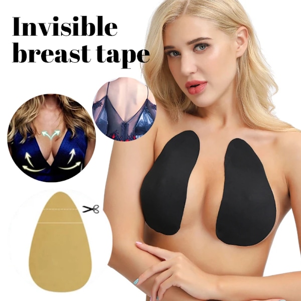 Osynlig Push Up BH Rygglös Axelbandslös BH Sömlös Framknäppning Bralette Underkläder Kvinnor Självhäftande Silikon Sticky BH Black M