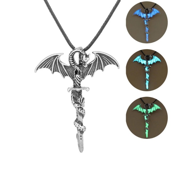 Lysande Halsband Mode Smycken Svärd Vintage Drakhänge Självlysande Halsband för Män Kvinnor Fest Halloween Blue