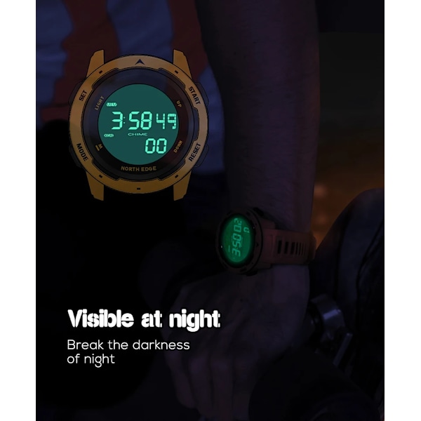 Digital klocka för män, sportklocka för utomhusbruk med dubbel tid, stegräknare, alarmklocka, vattentät 50M digital klocka Black