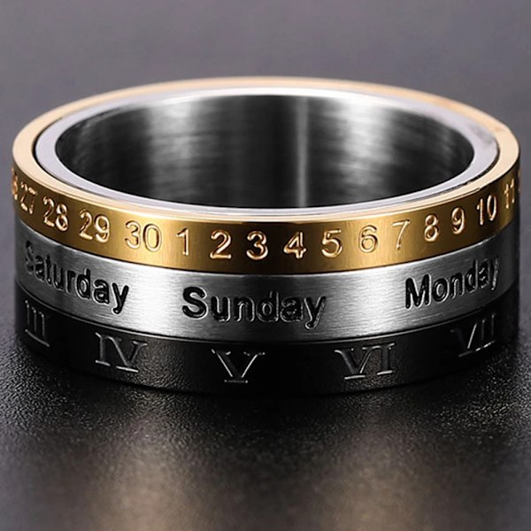 Ångestring för män med roterbar kalender, tid, vecka, datum, humör, siffror, mode, svarta spinnerringar för män, behandling, fidget 10