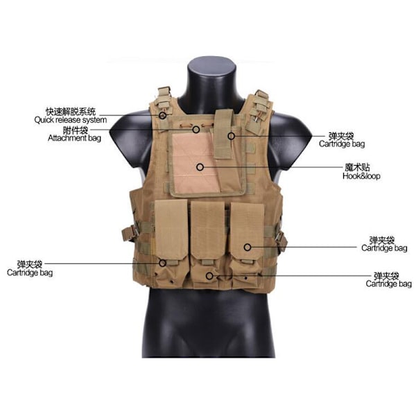 Taktisk Airsoftväst med flera fickor Molle Combat Plate Carrier Armé Justerbar Pansar Utomhus CS Jaktväst Militär Utrustning Jungle camouflage