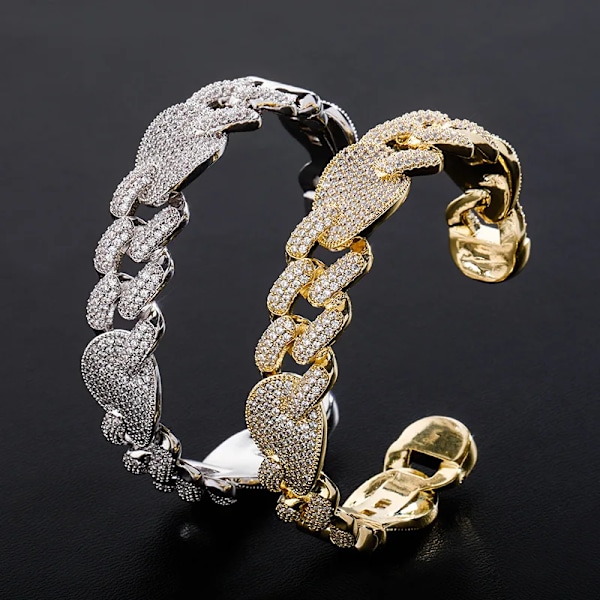 16mm Miami Cuban Link Armband Isad Med Kubisk Zirkonia Hög Kvalitet Guld Silver Färgplätering Hip Hop Smycken Kvinnor Män Silver
