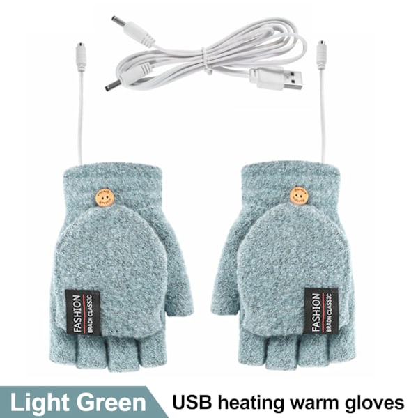 1 Par Vinter Kontor USB Uppvärmda Varma Handskar Värmedyna Cykelhandskar Halvfinger med Skydd 5V Strömförsörjning 40-50° Green