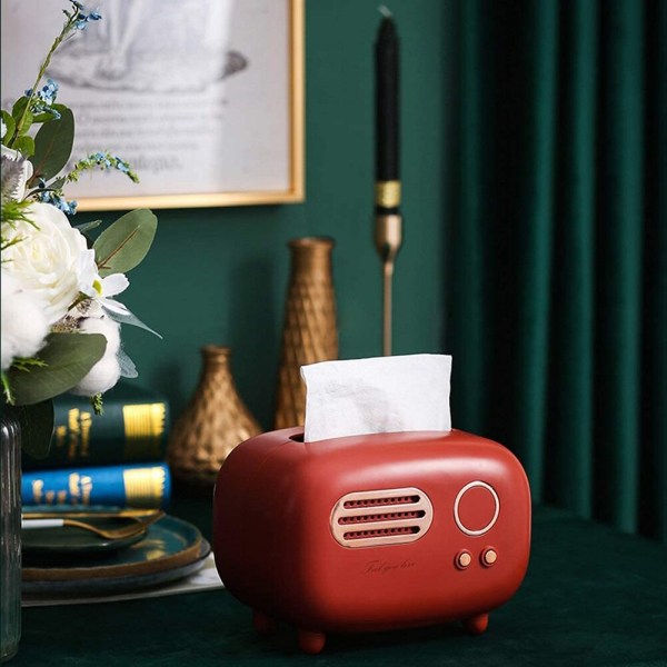 Servettlåda Radioform med Bred Öppning Pappersnäsdukshållare Kreativ Servettlådedesign Halkfri Förvaring för Vardagsrum Red