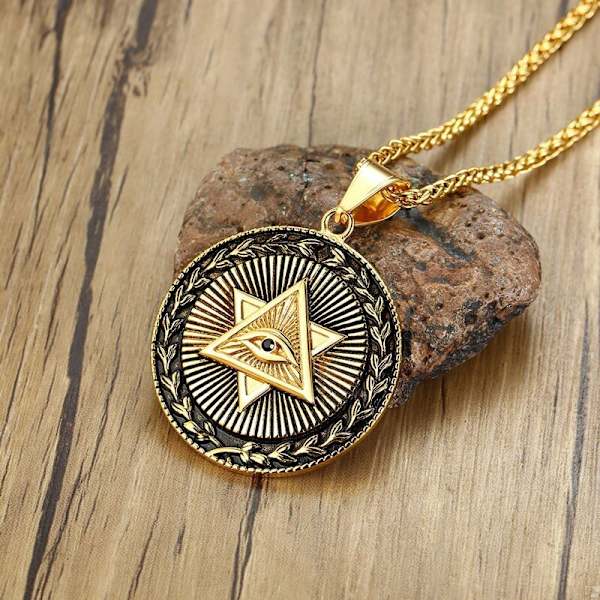Antika Herrhalsband Triangel Försynens Öga Illuminati Pyramid Allseende Öga Rostfritt Stål Hängen Punk Smycken