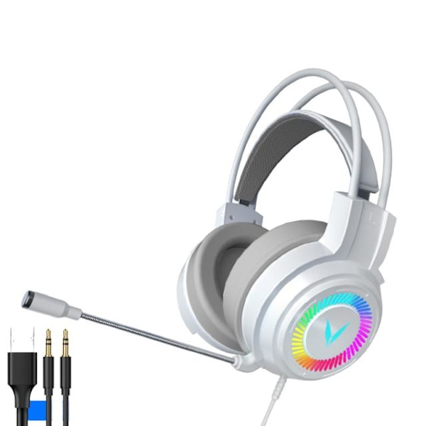 G60 Spelheadset Gamer Hörlurar Surroundljud Stereo Trådbundna Hörlurar USB-Mikrofon Färgglada Ljus PCLaptop White 3.5mm