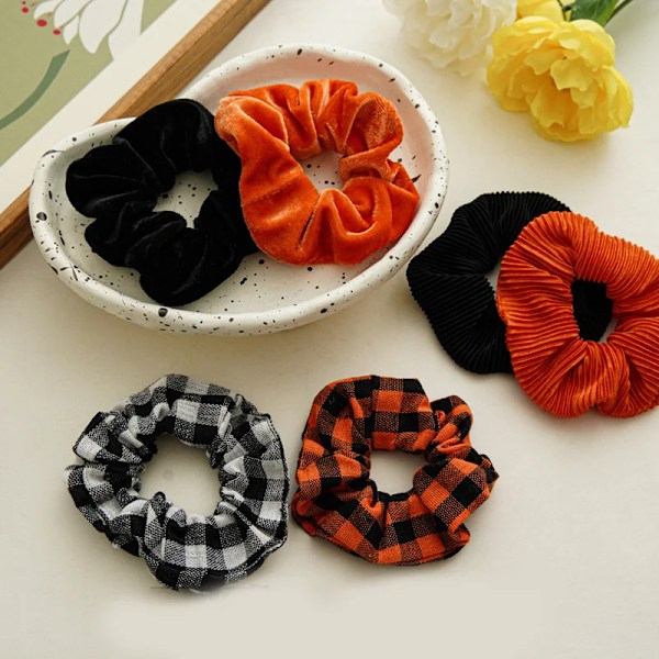 Halloween Jul Håraccessoarer Hårband Sammet Scrunchies Kvinnor Rutiga Hårband Gummiband Elastiska Hårband orange stripe
