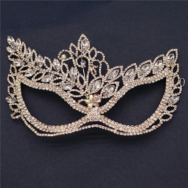 Bröllops Masquerade Mask Rhinestone Ögonmask Maskskydd för Män Kvinnor Dans Cosplay Party Bling Kristall Ansiktsaccessoarer Silver