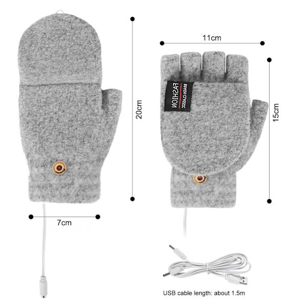 1 Par Vinter Kontor USB Uppvärmda Varma Handskar Värmedyna Cykelhandskar Halvfinger med Skydd 5V Strömförsörjning 40-50° Black