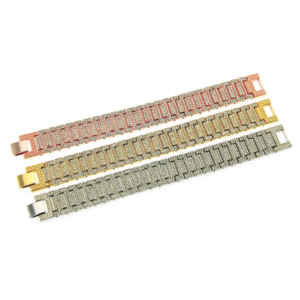Hip Hop Mode Armband för Män Kubisk Zirkonia Klockarmband Punk Stil Rapper Smycken Silver