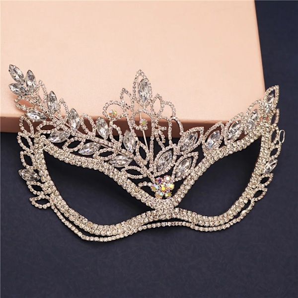 Bröllops Masquerade Mask Rhinestone Ögonmask Maskskydd för Män Kvinnor Dans Cosplay Party Bling Kristall Ansiktsaccessoarer Gold
