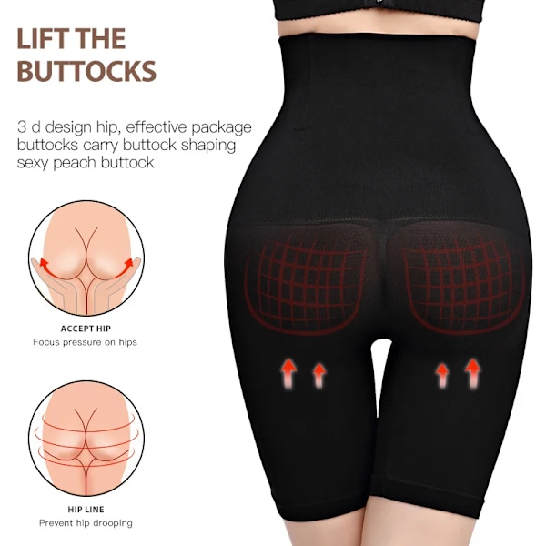 Högmidjade Shapewear Trosor för Kvinnor, Butt Lifter, Slimmande Underkläder, Body Shaperwear, Midjetränare, Slimmande Underkjol, Platt Mage Black M-L