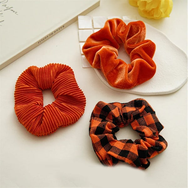 Halloween Jul Håraccessoarer Hårband Sammet Scrunchies Kvinnor Rutiga Hårband Gummiband Elastiska Hårband orange stripe