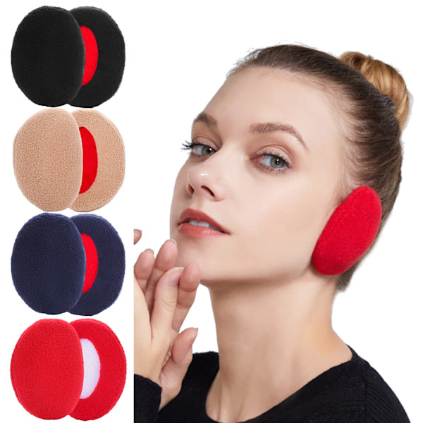 1 Par Vinter Bandlösa Öronmuffar Öronvärmare Fluffig Fleece Öron Skydd Mjukt Tjockt Vindtätt Öronskydd för Män Kvinnor Barn Red L
