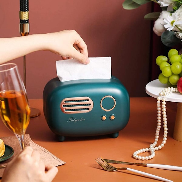 Servettlåda Radioform med Bred Öppning Pappersnäsdukshållare Kreativ Servettlådedesign Halkfri Förvaring för Vardagsrum Red