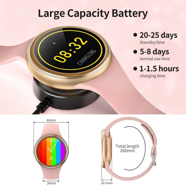 Smartklocka Dam DIY Urtavla J2 Smartwatch Fullskärm För Dam Puls Blodtryck IP68 Vattentät Android iOS Pink