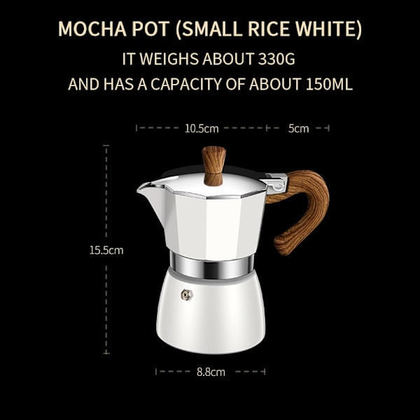 Mokabryggare Espressomaskin Aluminium Gejser Kaffebryggare Kanna Kaffe Latte Perkolator Spis Kaffefilter Kopp Verktyg White 150ml