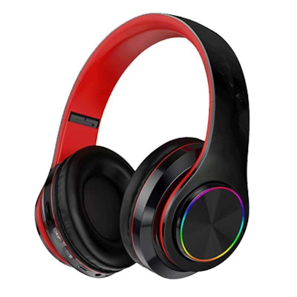 Spelheadset, Bluetooth-hörlurar med surroundljud, stereoljud, trådlösa hörlurar, USB, mikrofon, färgglada lampor, för PC och bärbar dator Black Red