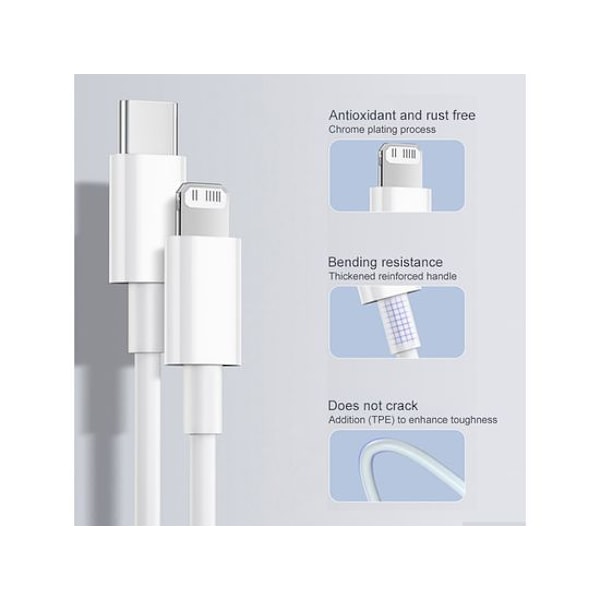 PD 20W Original Lightning-kabel för iPhone 14 13 12 11 Pro Max Snabbladdningsladdare Tråd Sladd 8 Plus XS XR SE USB Typ C-kabel White 1m