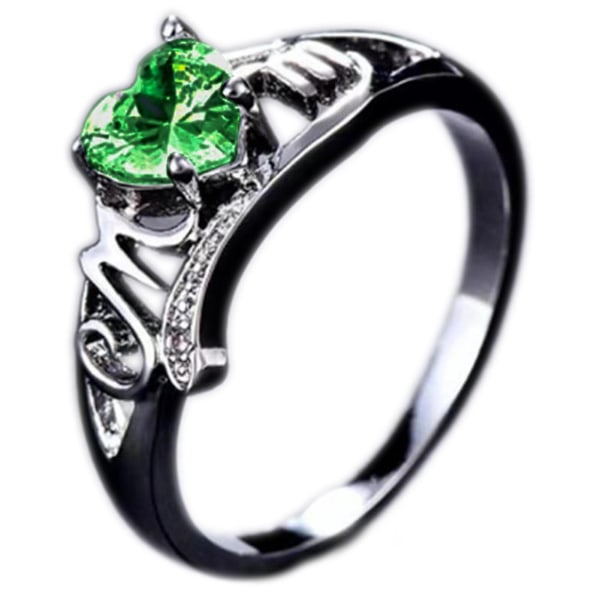 Kvinner Ring Kjærlighet Hjerte Elektrobelagt Cubic Zirconia Hjerteform Finger Ring Smykker For Forlovelse Green US 8