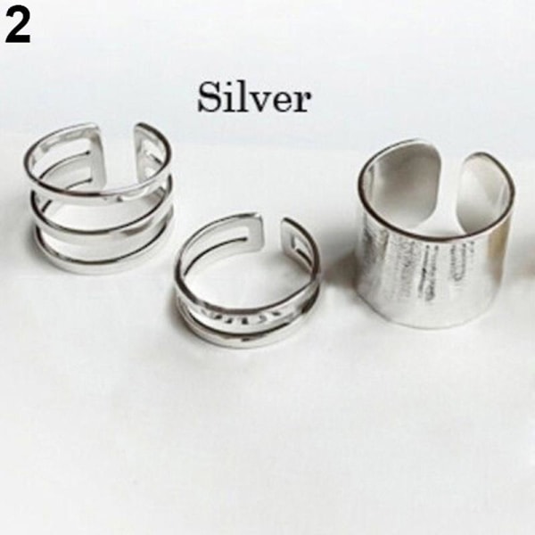 3 st/ set Finger Midi Tip Finger Knuckle Öppna Ringar Smycken Berlocker Julpresent Silver