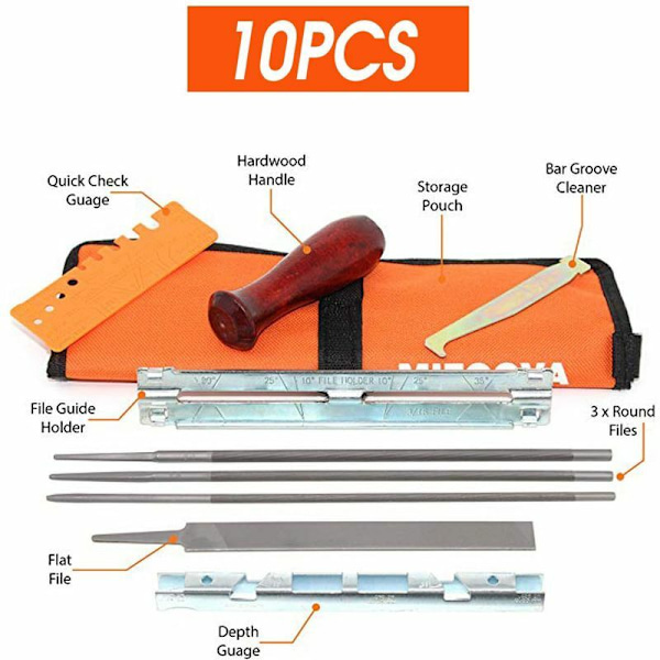 10 x Chainsaw Sharpen File File Kit Kæde Sharpening Sav Filer Værktøj til Stihl LAVENTE,