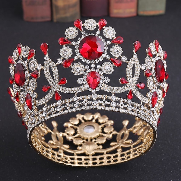 Jeweled Crowns Beautiful Headpiece Wedding Crown Wedding Tiaras Hårtilbehør For Prom bursdag KC Gold And Red Diamonds