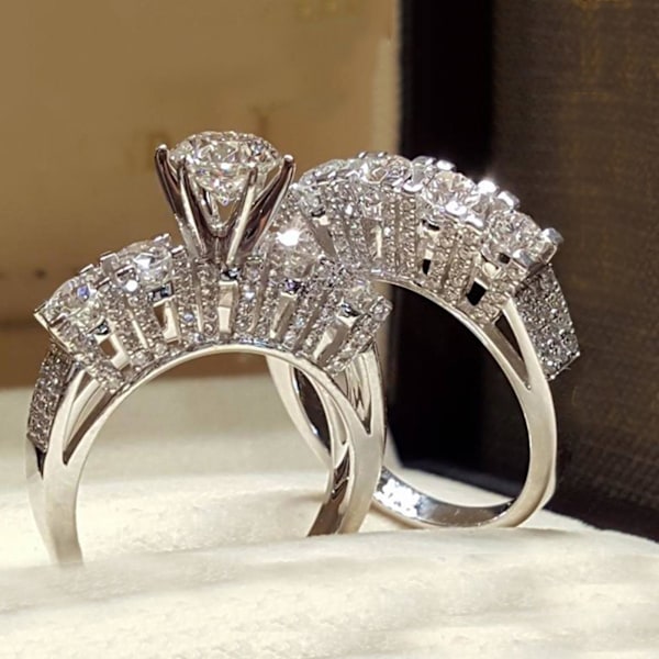 2st/ set Parring Strass Inlagd Blank Lyxstil Utsökt Fingerring För Bankett US 9 2Pcs or Set