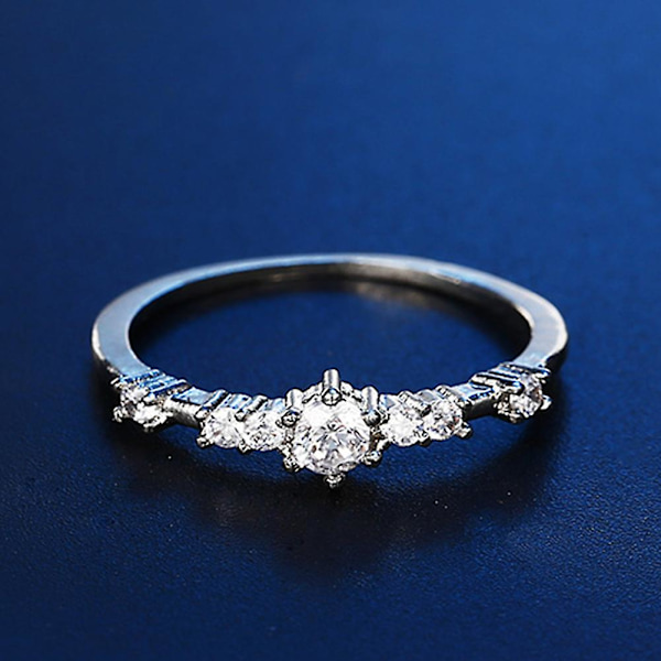 Dammode Rhinestone Inläggningar Bröllop Engagemang Finger Ring Smycken Present Silver US8