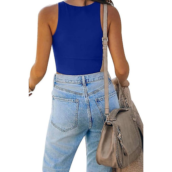 Ärmlös väst solid kort linne för kvinnor 2XL BLUE