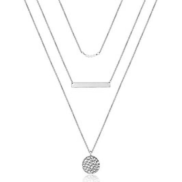 Lagdelt Choker Halskæde, Håndlavet Forgyldt Y Pendant Halskæde Multilayer Bar Disc Halskæde Justerbar Lagdelt Choker Halskæder Silver