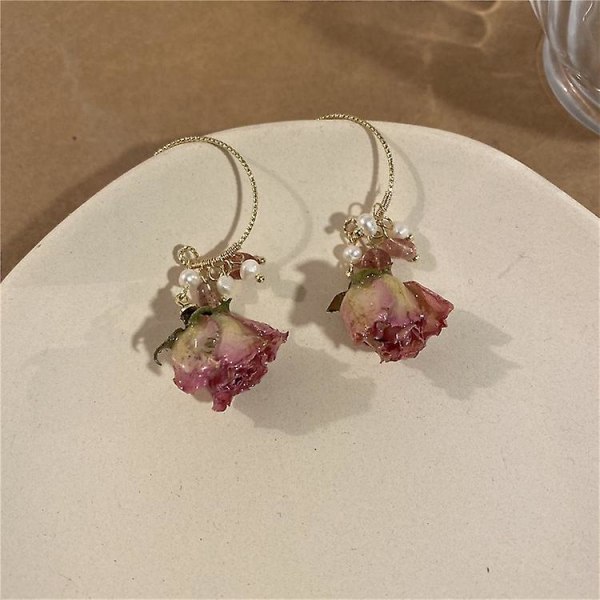Øredobber Perle Flower Stud Motesmykker B2319 pink