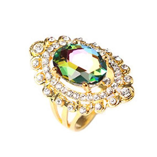 Kvinder Rainbow Color Big Ellipse Glas Rhinestone Hollow Party Ring Gavesmykker 17mm