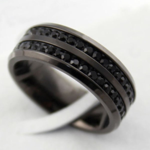 Dam Rhinestone Black Rostfritt stål Ring Förlovningsband Smycken 9