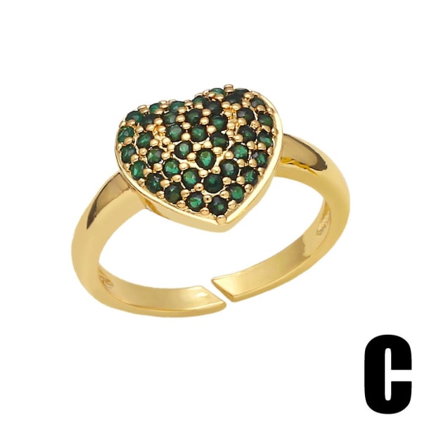 Ring Vintage Zircon Heart Stud Modesmycken Ac9177 C Green