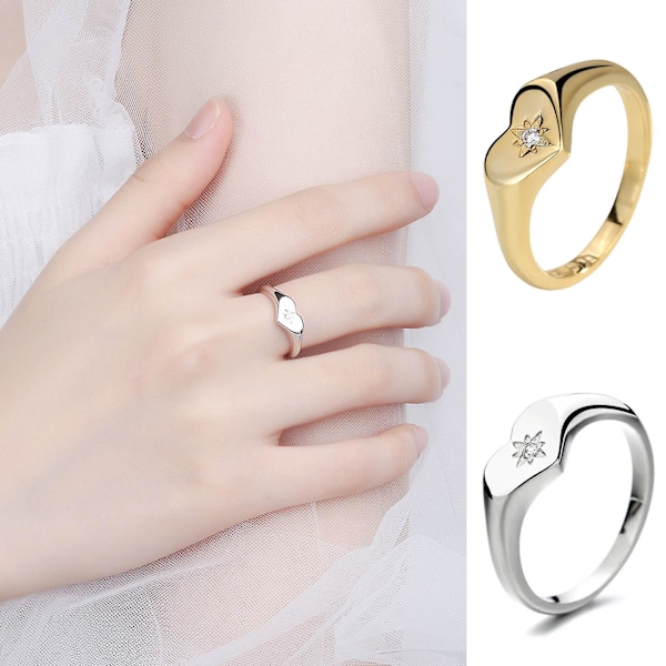 Kvinnor Ring Rhinestone Inlagd Non-blekning Legering Smidig Kärlek Finger Ring För Födelsedag Golden US 10
