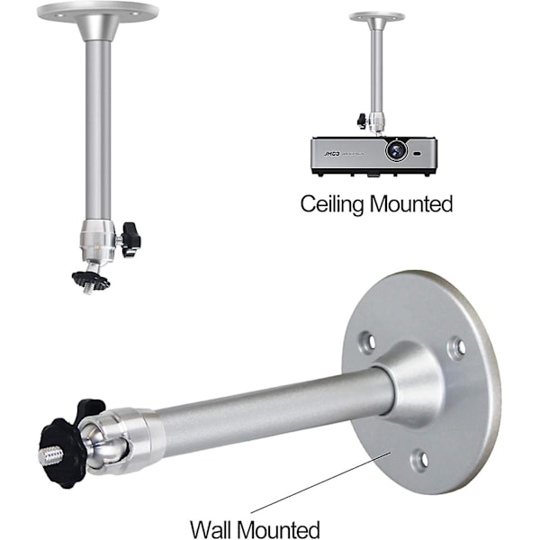 Takfäste för projektor, 17 cm - 3 kg Lastkapacitet - 360 rotation, 90 lutningsvinkel, tak och väggfäste för miniprojektor - aluminiumlegering