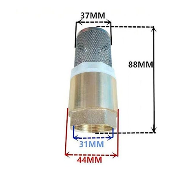 1 tuuman takaiskuventtiili ja 1,2 tuuman (32 mm) pagodisiivilä messinki yksisuuntainen takaiskuventtiili