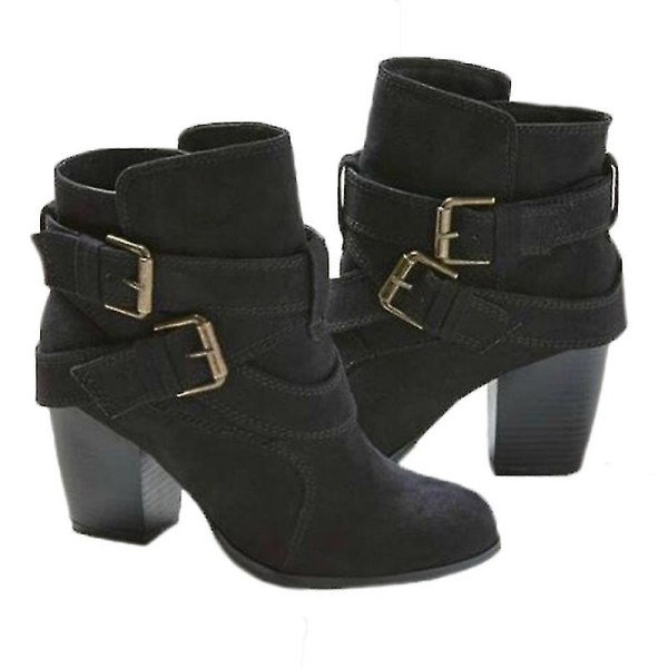 Damespenne ankelstøvletter Mid Block Heel Booties Sko Black 38