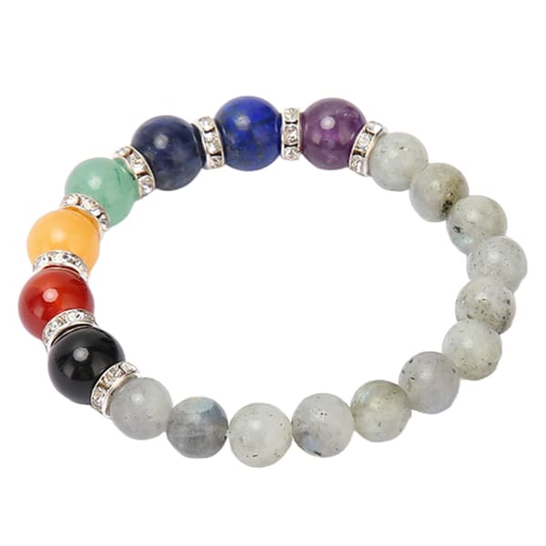 Chakra Perlearmbånd Elastisk Snøre Stresslindring Meditation Healing Grå