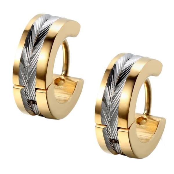 Flongo 3 par øreringe til mænd i rustfrit stål med hængsel, fjer, bling, klassisk poleret, modesmykker, blå & sort & guld
