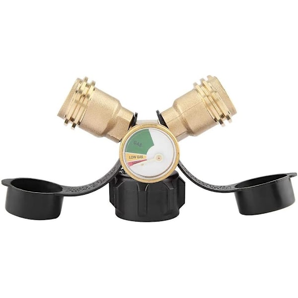 Propanadapter, messingfitting til propangrill Y-adapter T-adapter med tankmåler trykmåler madlavningsgrill udendørs