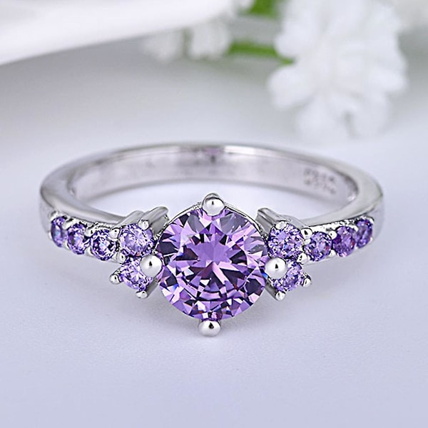Lyx Kvinnor Faux Ametist Inlagd Finger Ring Bröllop Förlovning Smycken Present US 10