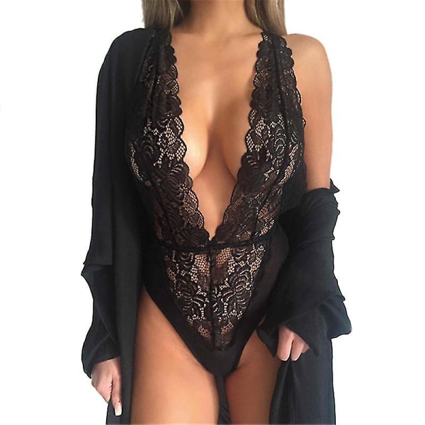 Naisten Sexy Lace Plunge V-kaula Bodysuit Alusvaatteet Alusvaatteet S