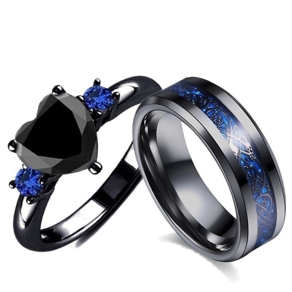 Populärt par romantiska parring mode smycken jubileum bröllop svart hjärta cubic zirconia ring set älskare gåva Female