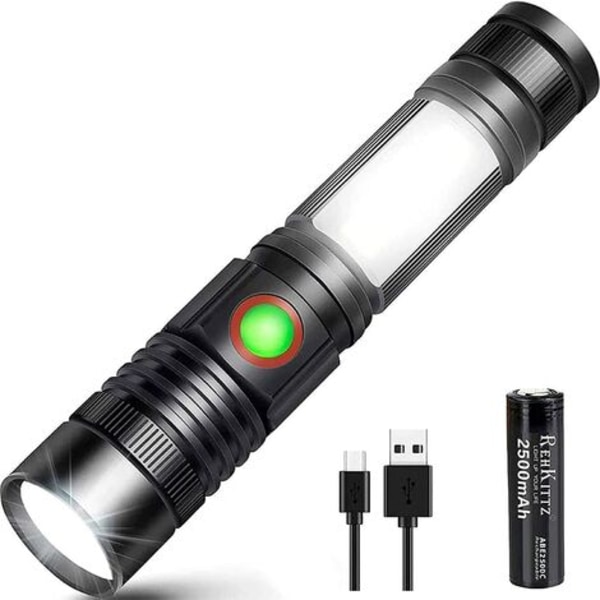 Ficklampa LED-ficklampa USB Uppladdningsbar Kraftfull Militär COB-lampa Bärbar Zoombar Ficklampa för Auto Garage Workshop Campin