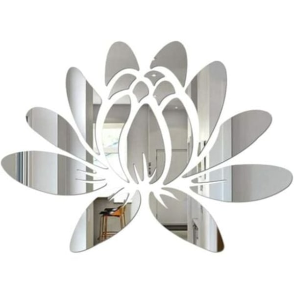 1 stk Lotus Wall Sticker Spejl Akryl Flower Peel and Stick Wall Decals Wall Stickers Murals for Soveværelse Badeværelse Stue Sølv